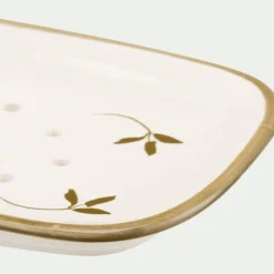 Porte savon en grès à motifs feuilles - blanc