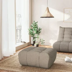 Pouf en tissu bouclette - gris clair