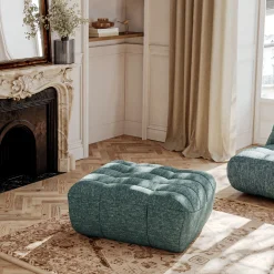 Pouf en tissu chenille - bleu calaluna