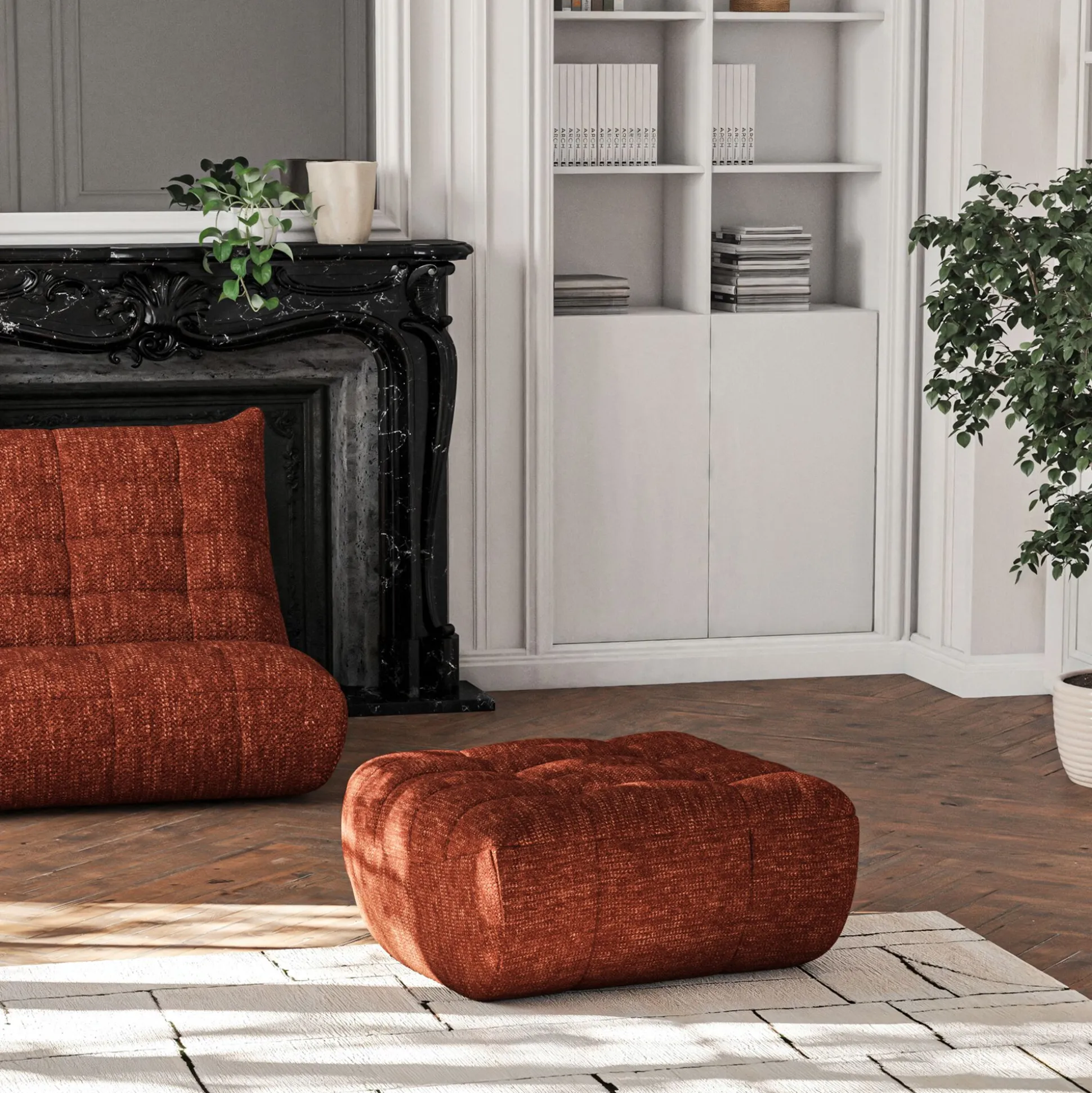 Pouf en tissu chenille - brun rustrel