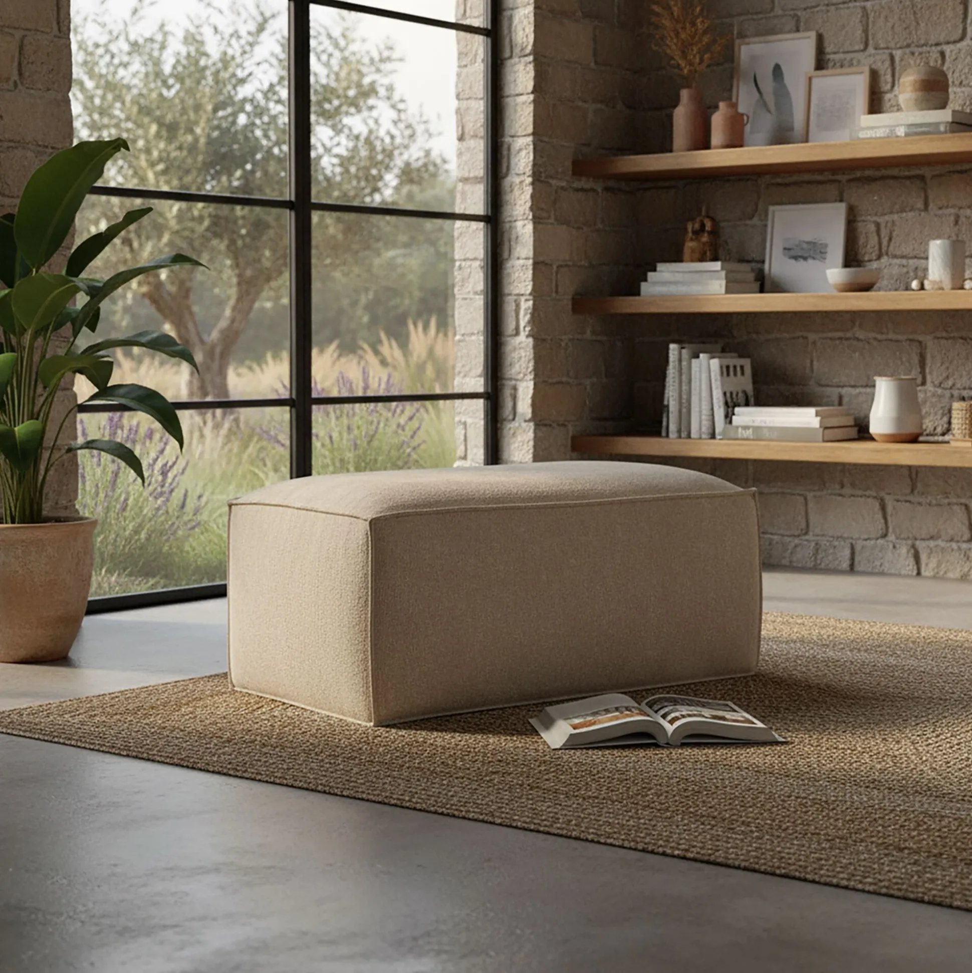 Pouf en tissu tramé - beige