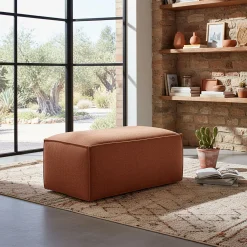 Pouf en tissu tramé - brun rustrel