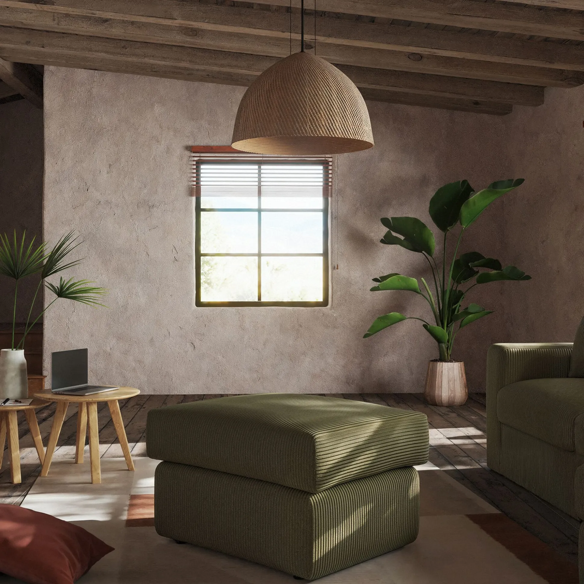 Pouf en velours côtelé - vert cèdre