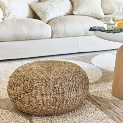 Pouf rond tressé en jonc de mer D58xH30cm - naturel