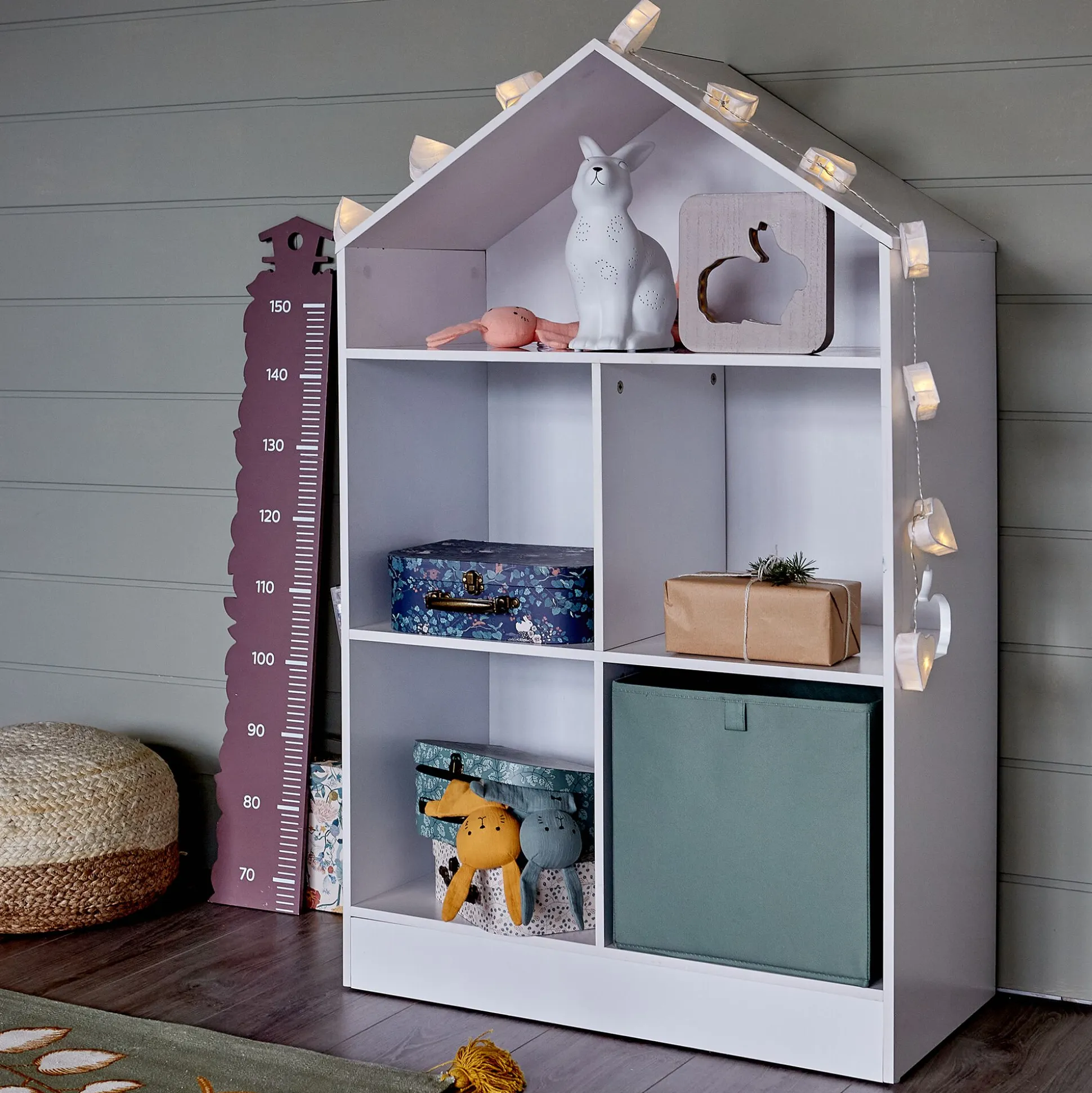 Rangement forme maison 5 cases pour chambre enfant - blanc