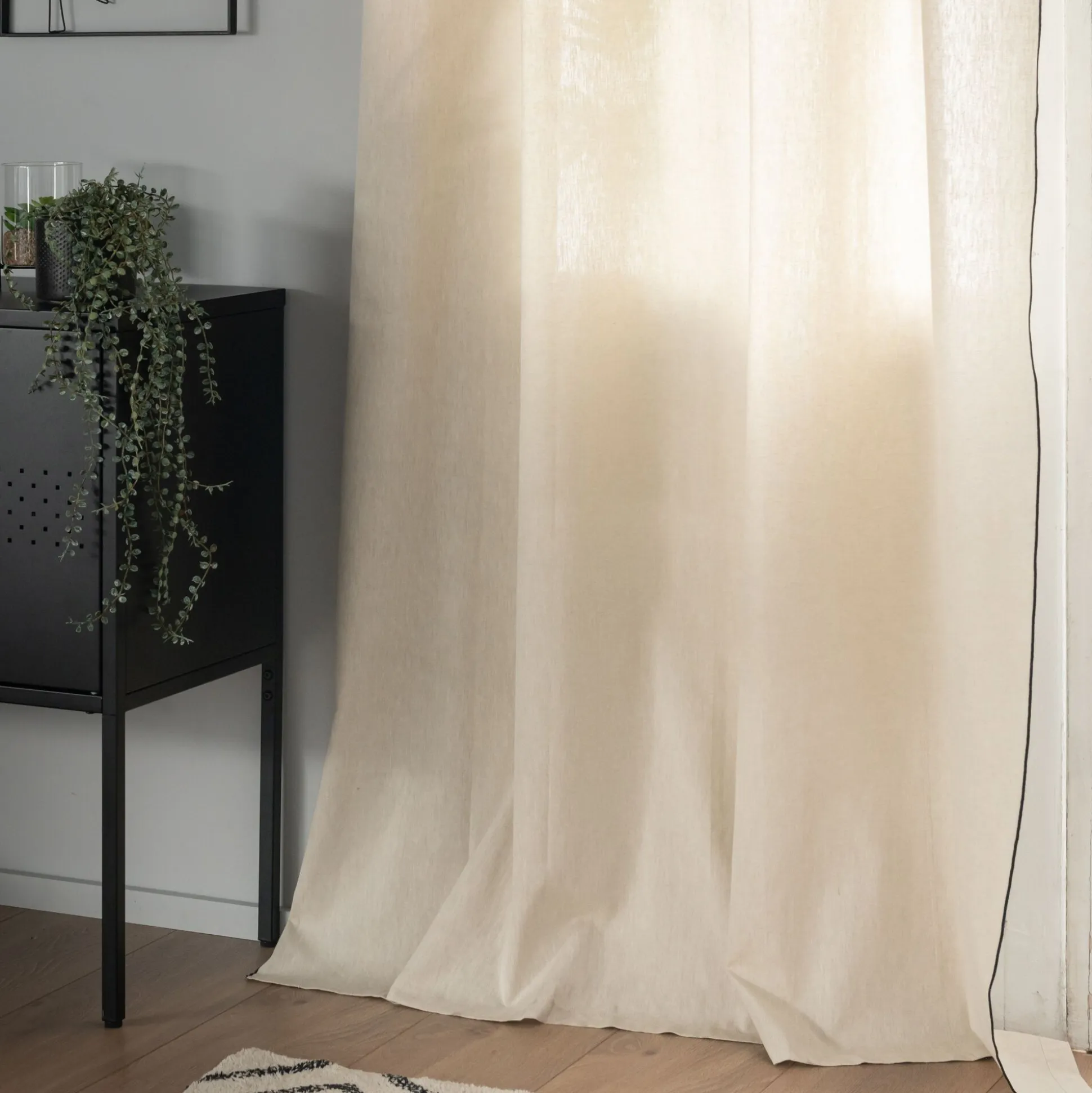Rideau à œillets en coton finition point de bourdon 140x250cm - beige