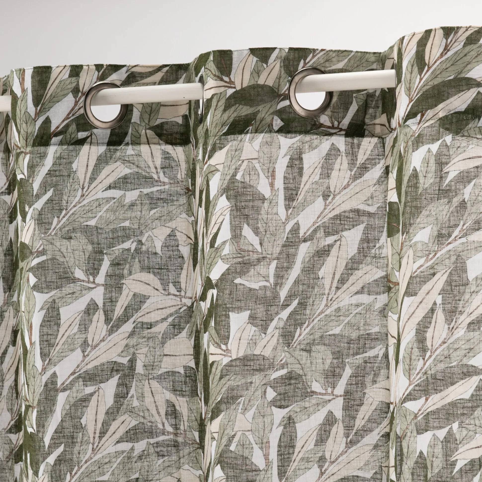 Rideau à œillets en polyester et coton motif Laurier 140x250cm - vert