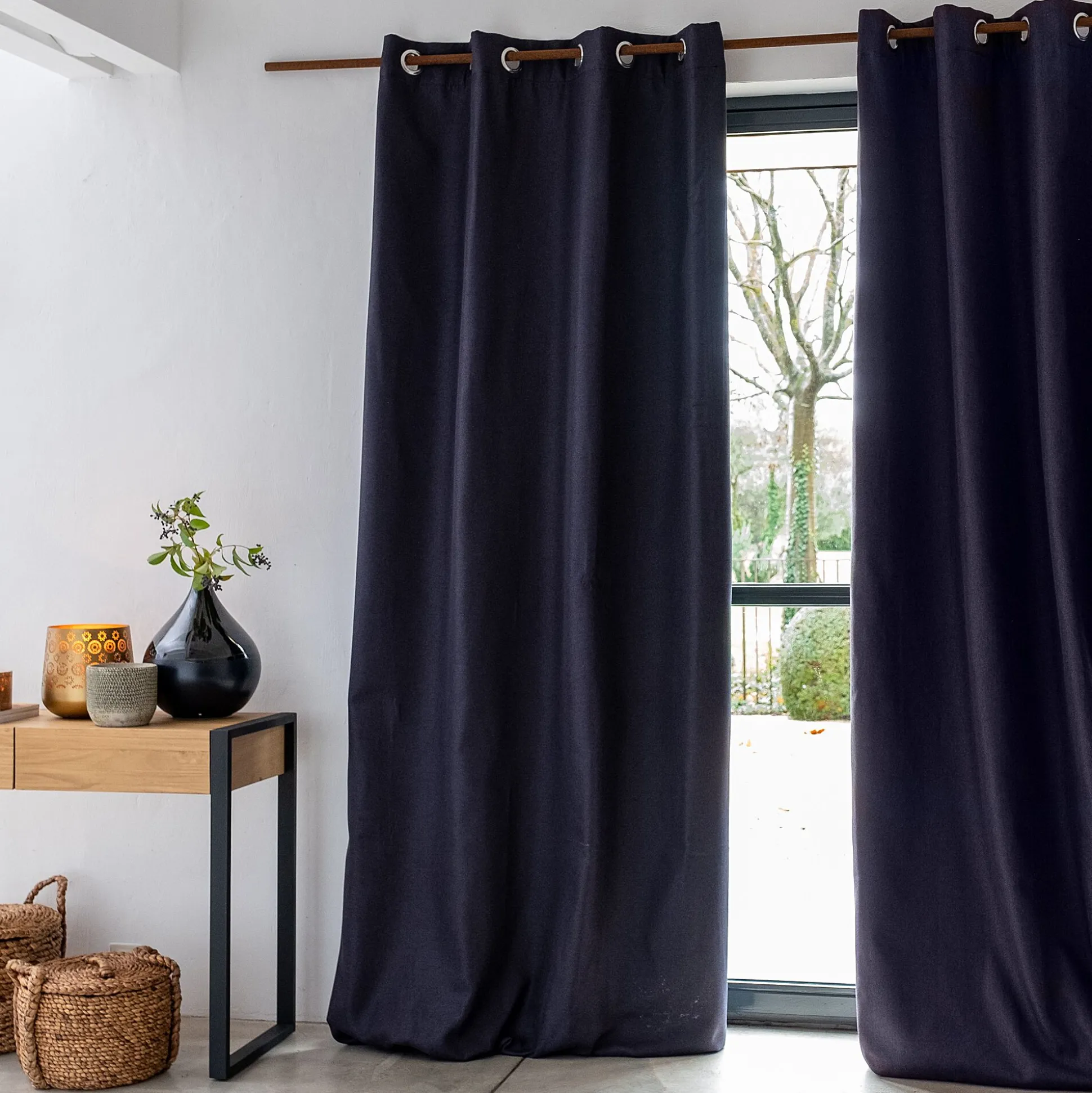 Rideau à œillets en polyester 135x300cm - gris calabrun