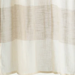 Rideau à nouettes en coton à bande beige 140x250cm - blanc