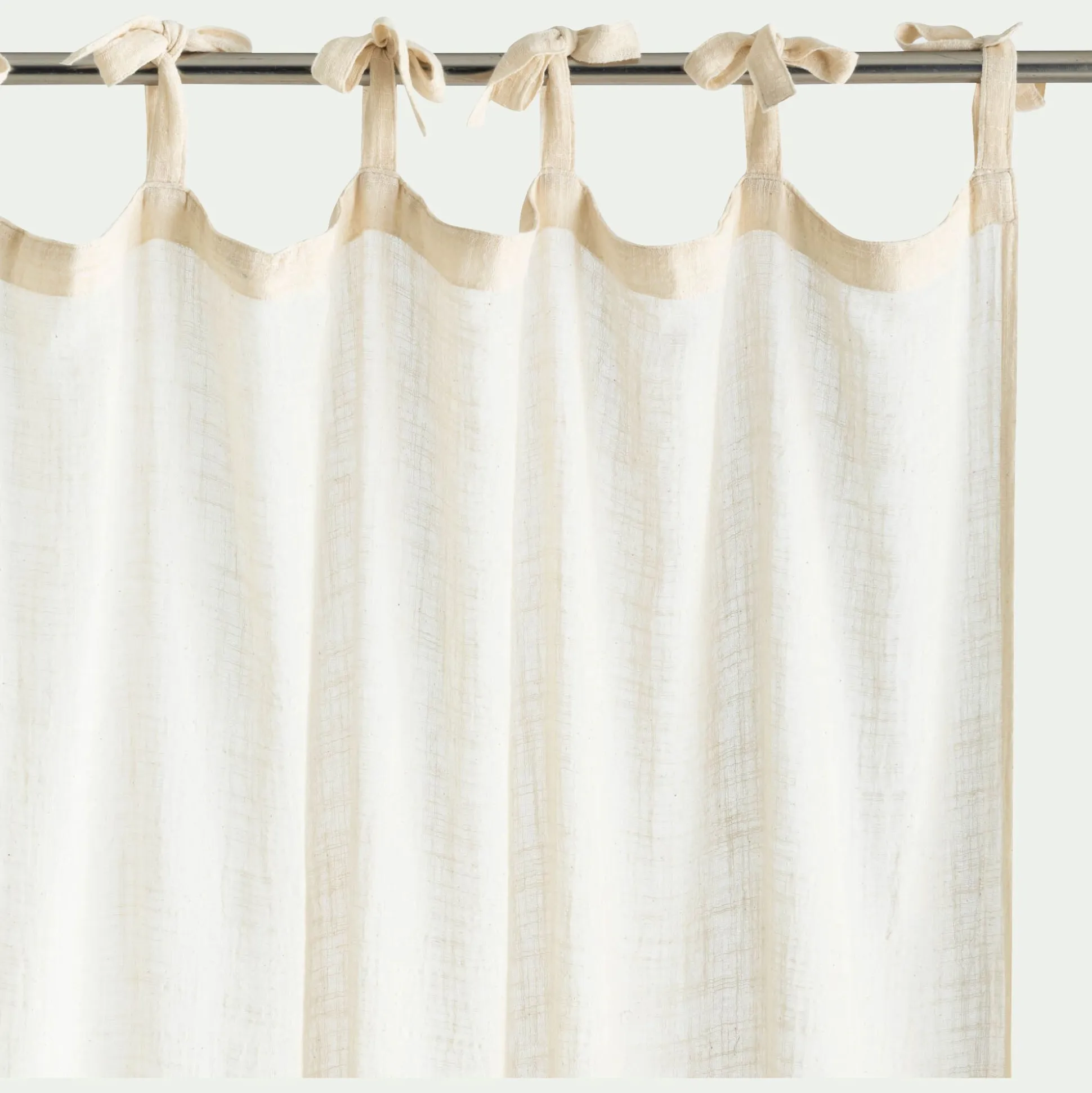 Rideau à nouettes en coton à bande beige 140x250cm - blanc