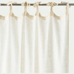 Rideau à nouettes en coton à bande bleue 140x250cm - blanc