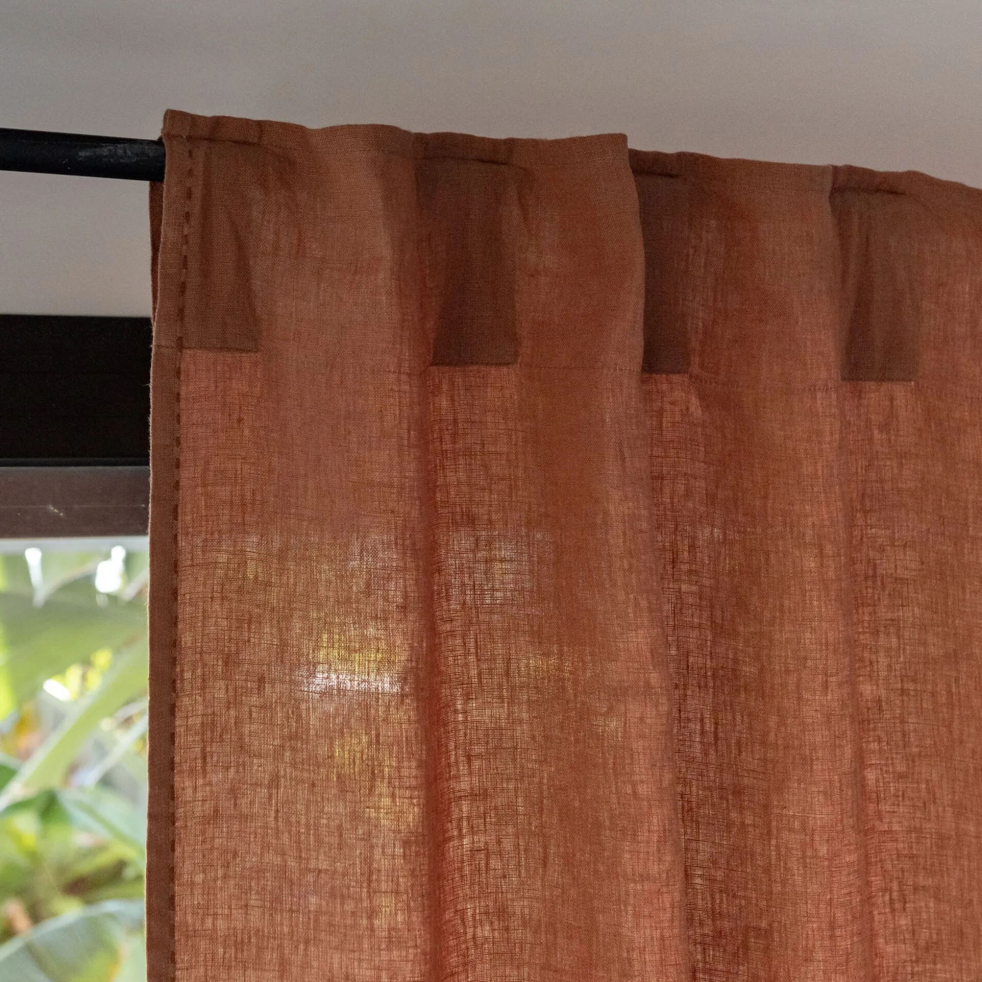 Rideau à pasants cachés en lin lavé finition surpiqure 140x260cm - brun rustrel
