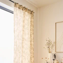Rideau à passants cachés en coton motif végétal finition franges 135x250cm - vert