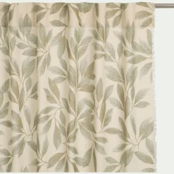 Rideau à passants cachés en coton motif végétal finition franges 135x250cm - vert