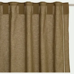 Rideau à passants cachés en lin et coton finition liseré 140x250cm - vert mousse
