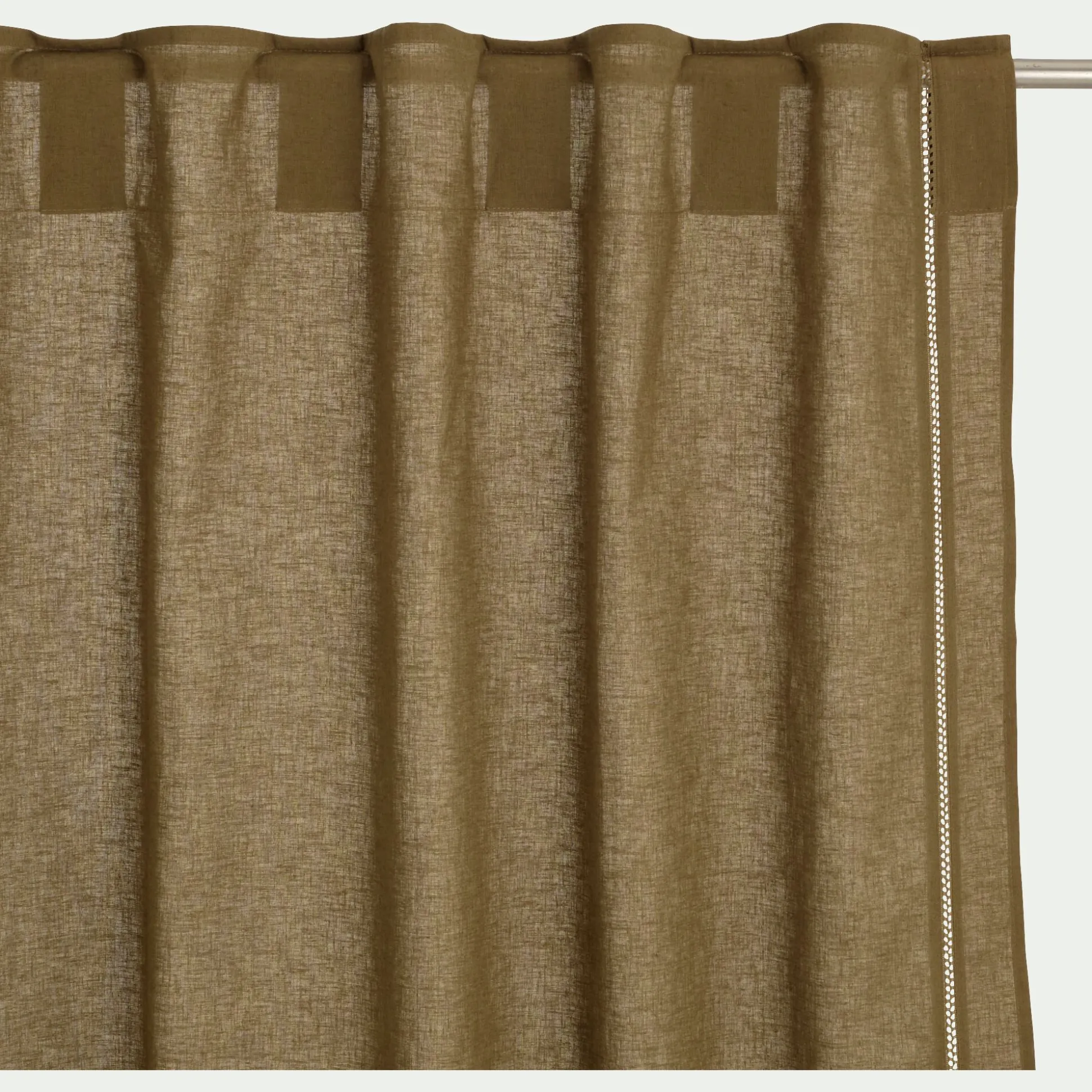Rideau à passants cachés en lin et coton finition liseré 140x250cm - vert mousse