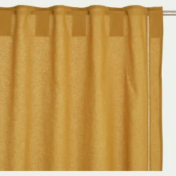 Rideau à passants cachés en lin et coton finition liseré 140x250cm - jaune argan