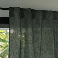 Rideau à passants cachés en lin lavé finition surpiqure 140x260cm - vert cèdre