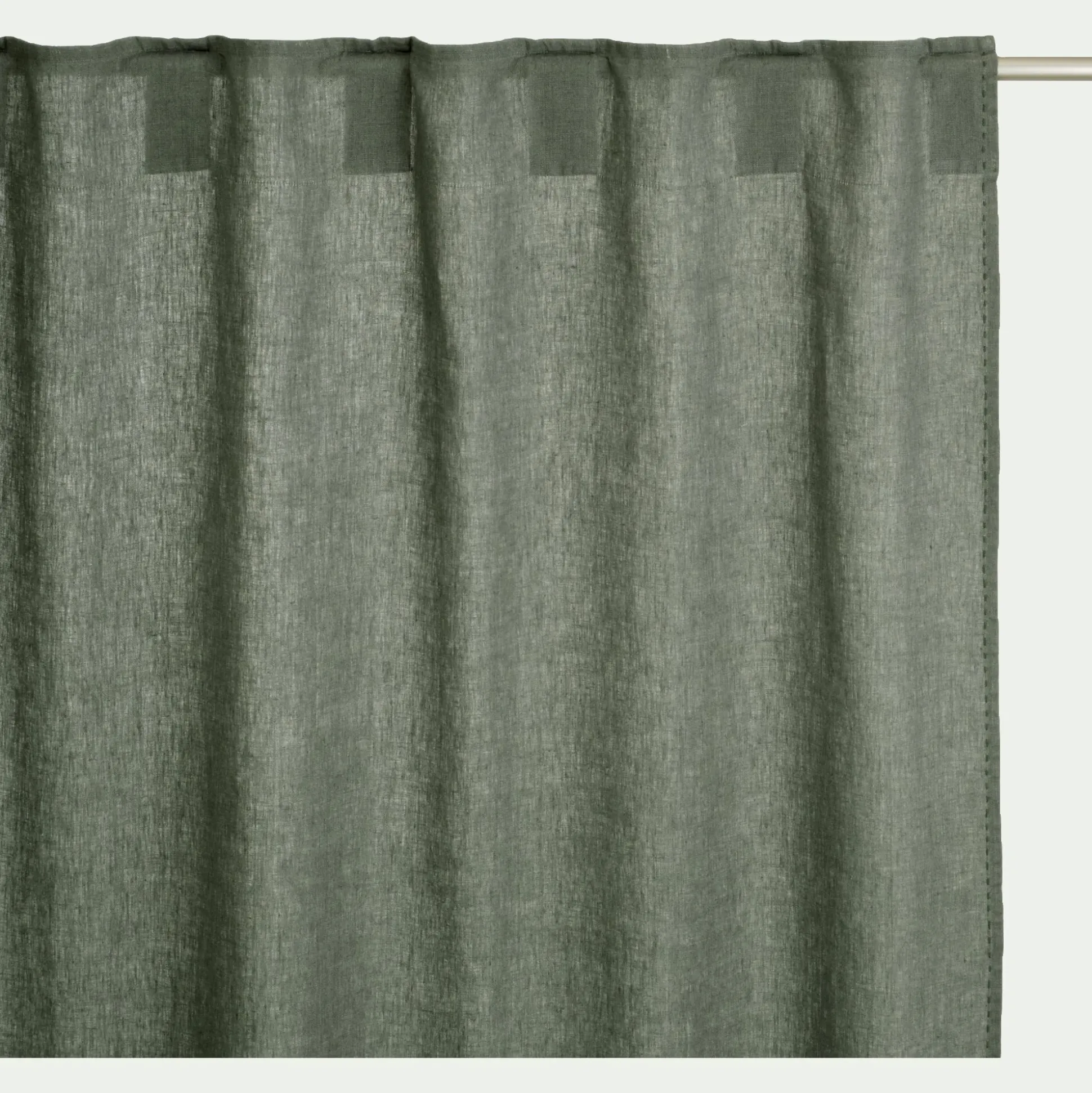 Rideau à passants cachés en lin lavé finition surpiqure 140x260cm - vert cèdre