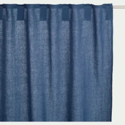 Rideau à passants cachés en lin lavé finition surpiqure 140x260cm - bleu