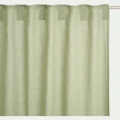 Rideau à passants cachés en lin lavé finition surpiqure 140x260cm - vert olivier