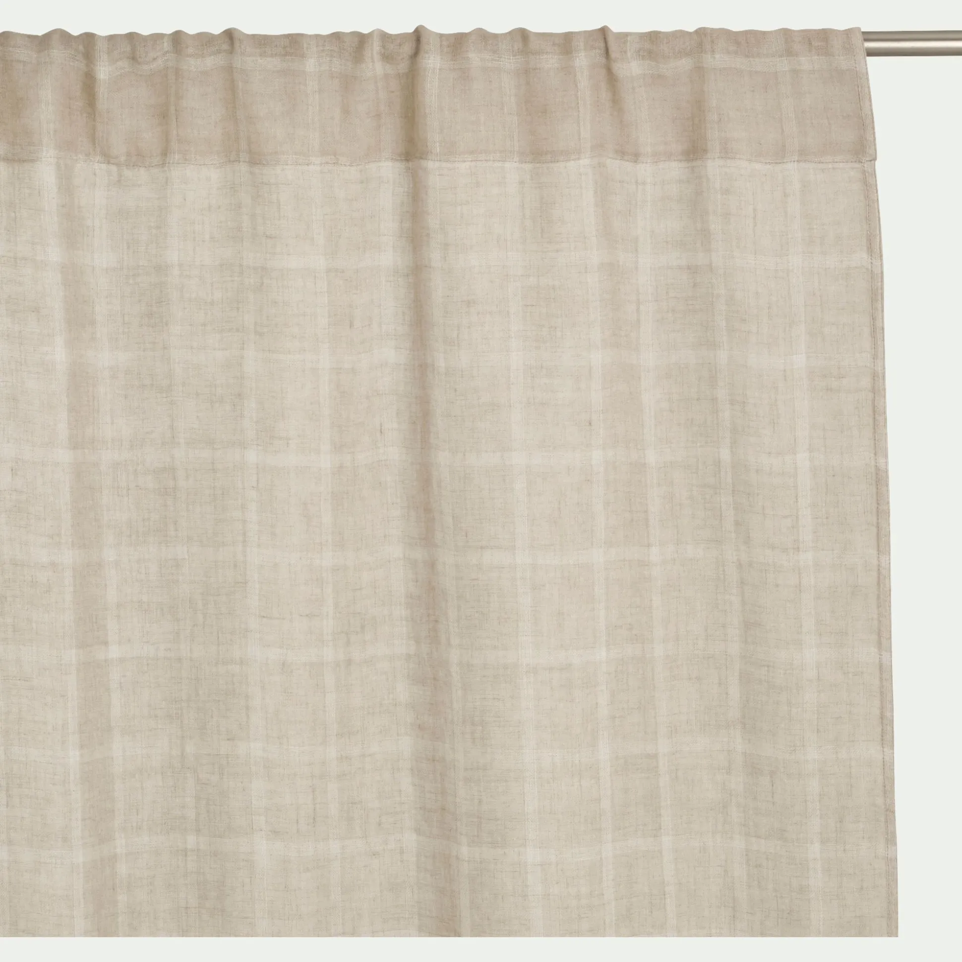 Rideau passe-tringle en lin à carreaux 140x250cm - beige
