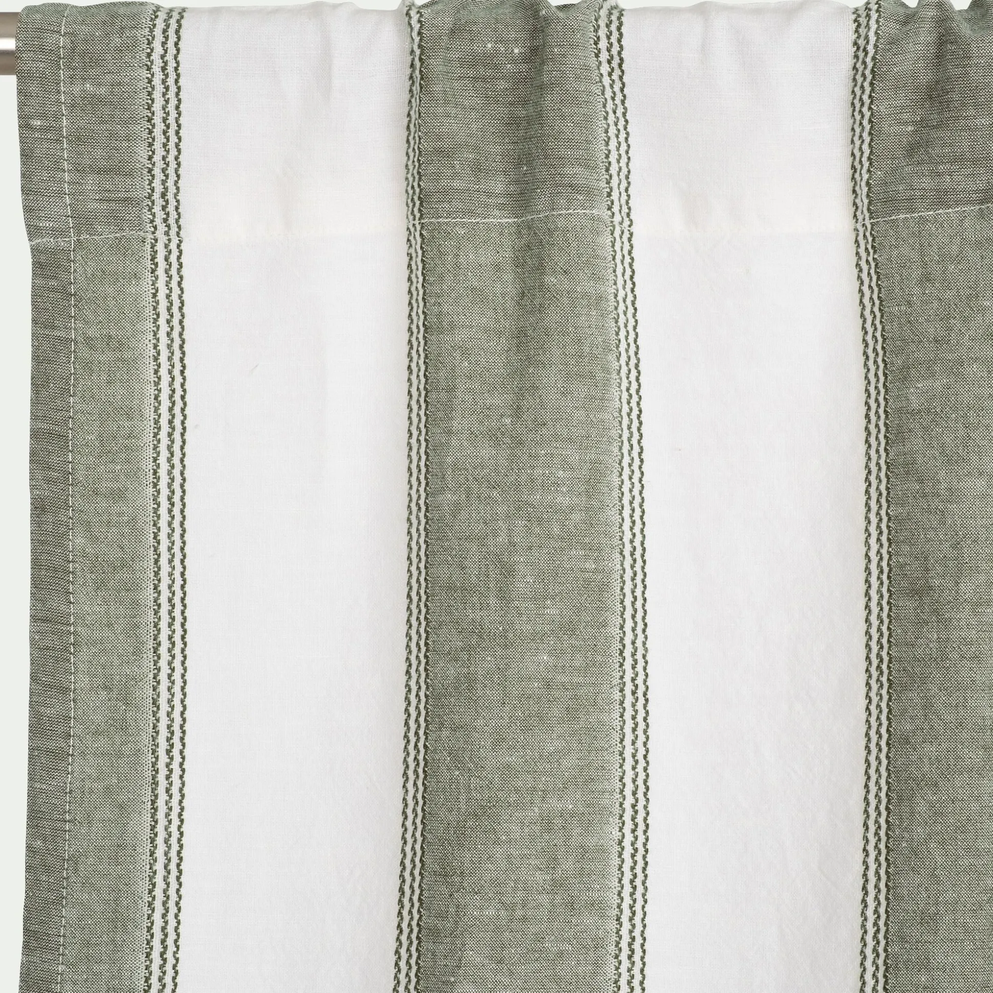 Rideau passe-tringle en lin et coton à rayures 140x250cm - vert