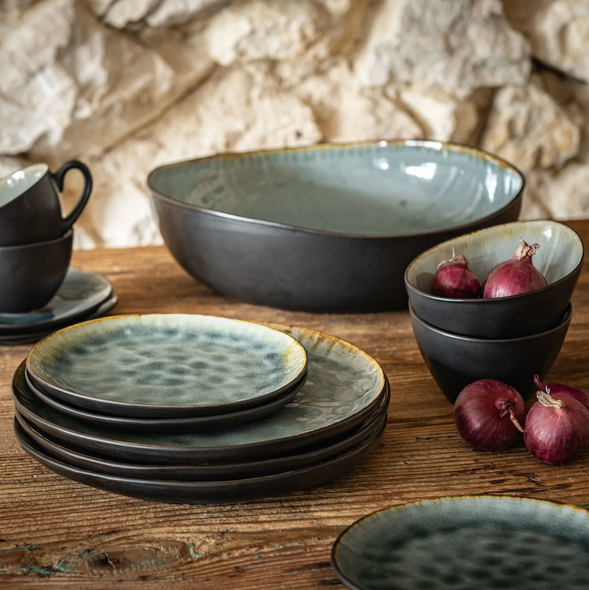 Saladier en grès émail réactif D33cm - gris