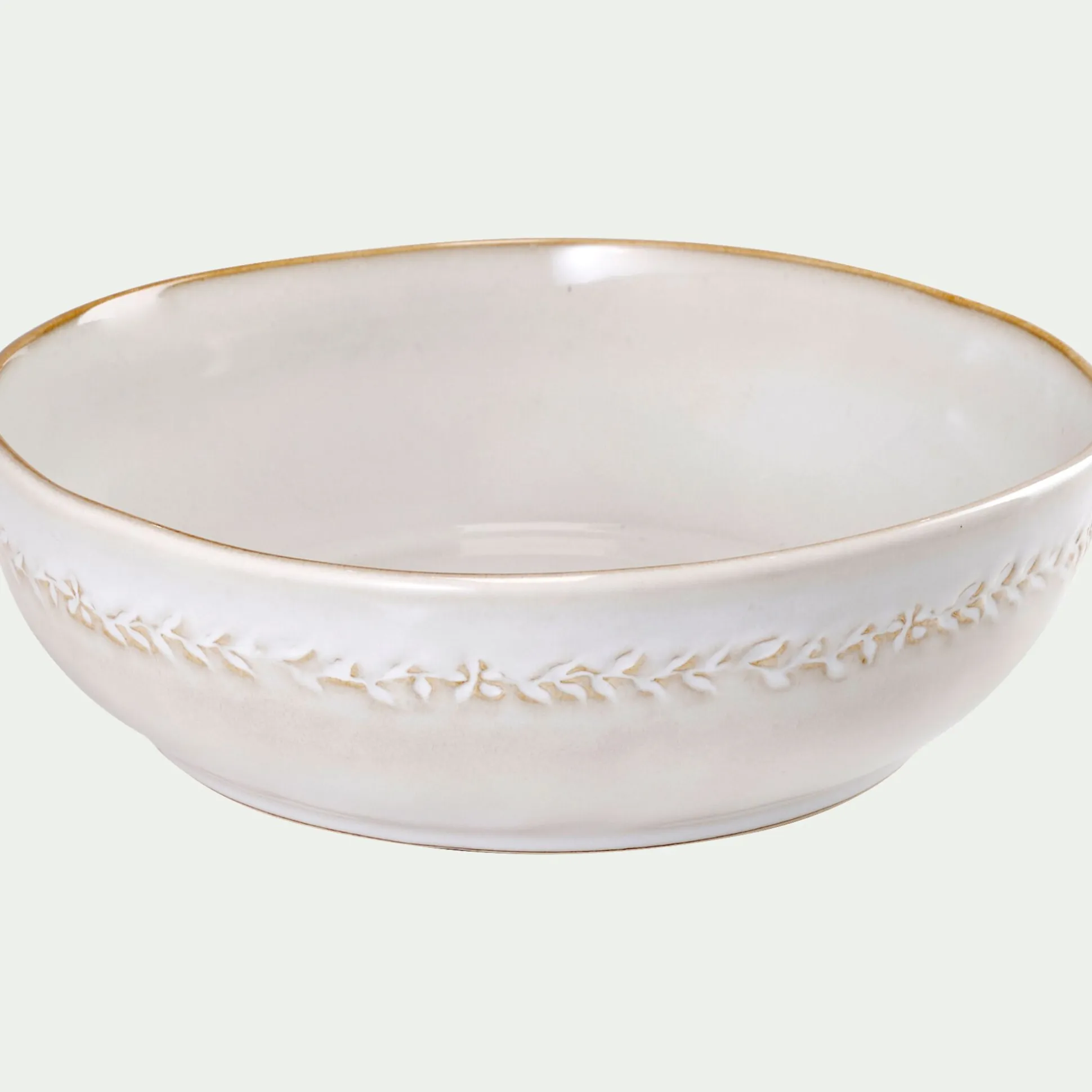 Saladier à motif végétal en grès D26cm - beige alpilles