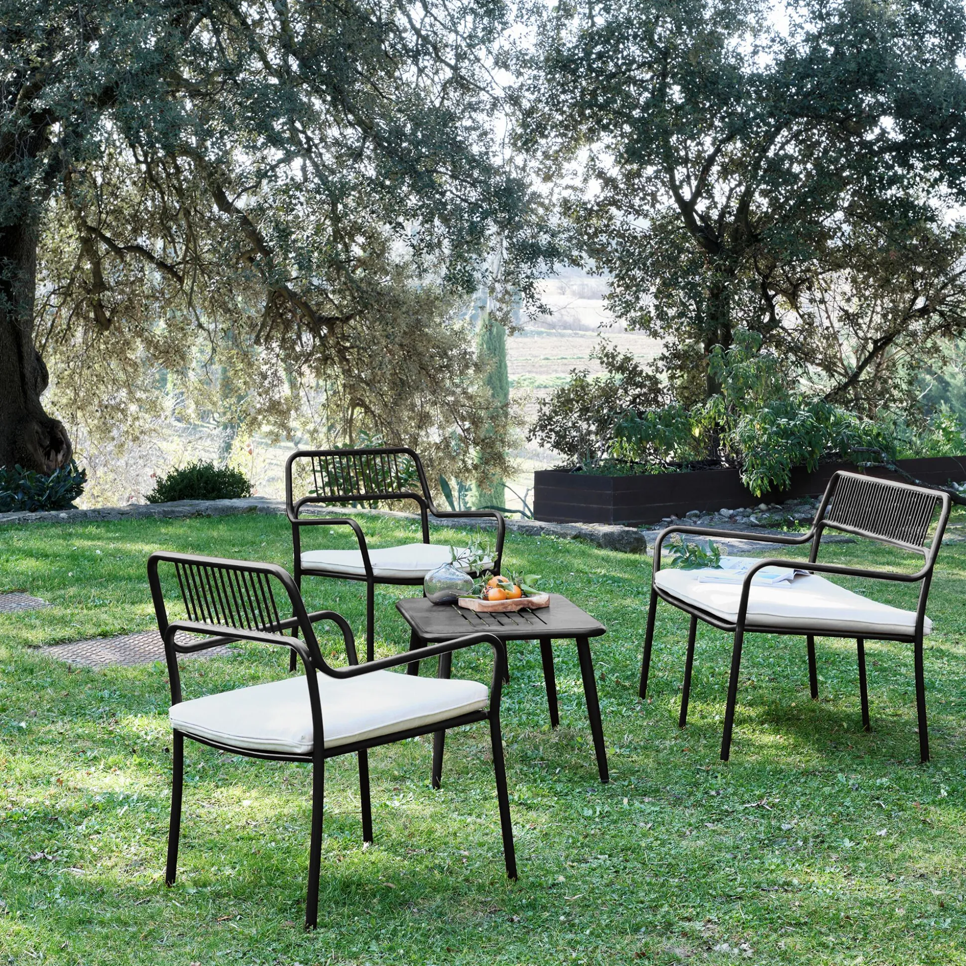 Salon de jardin en acier - noir (4 places)