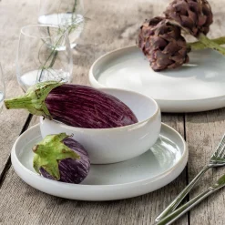 Service de vaisselle en grès moucheté - blanc