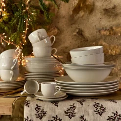 Service de vaisselle en porcelaine avec liseré doré - blanc