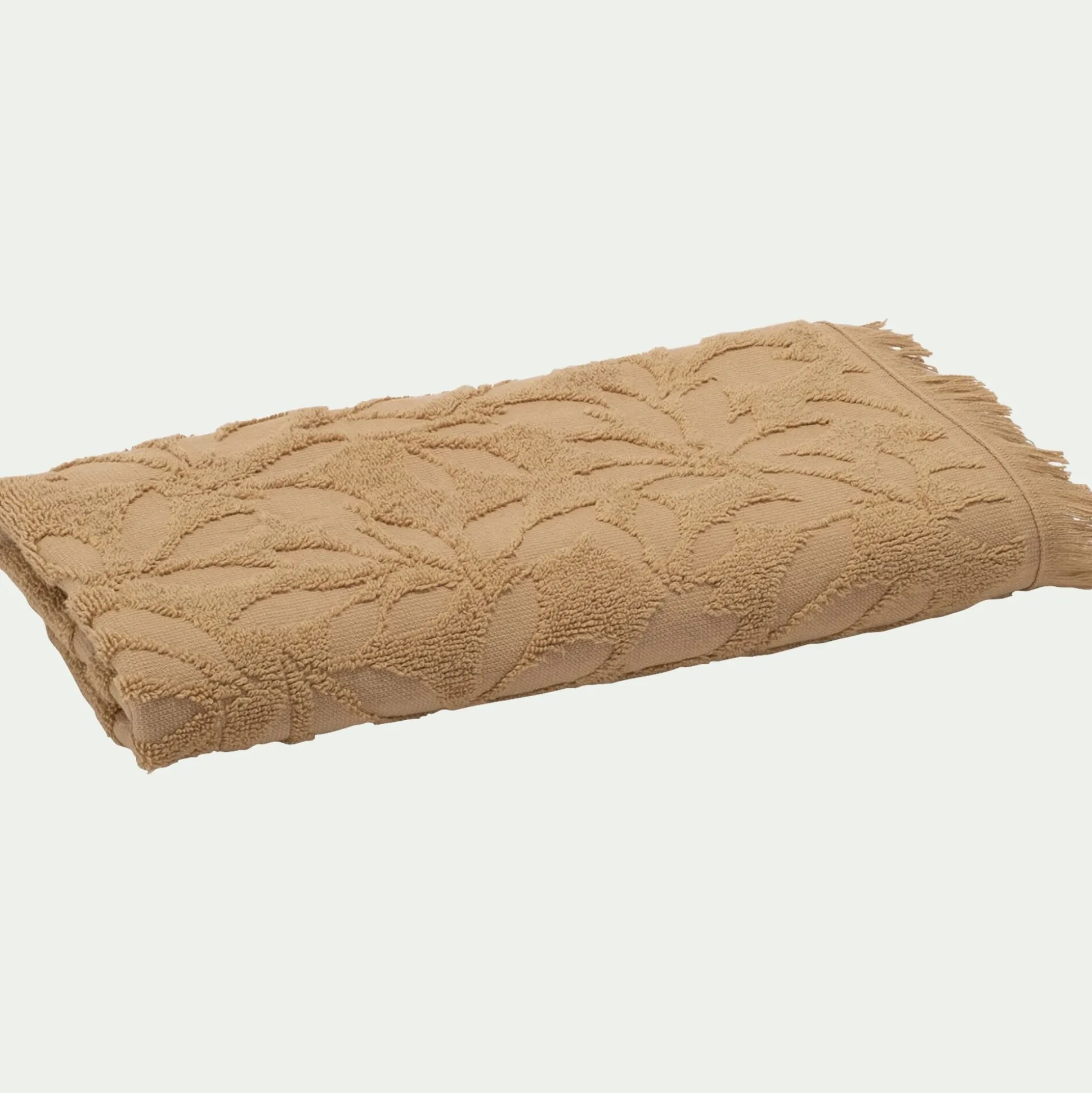 Serviette de toilette en coton motif floral 50x100cm - beige sable