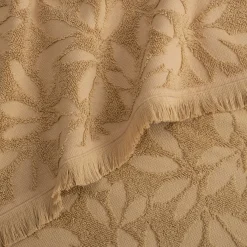 Serviette de toilette en coton motif floral 50x100cm - beige sable