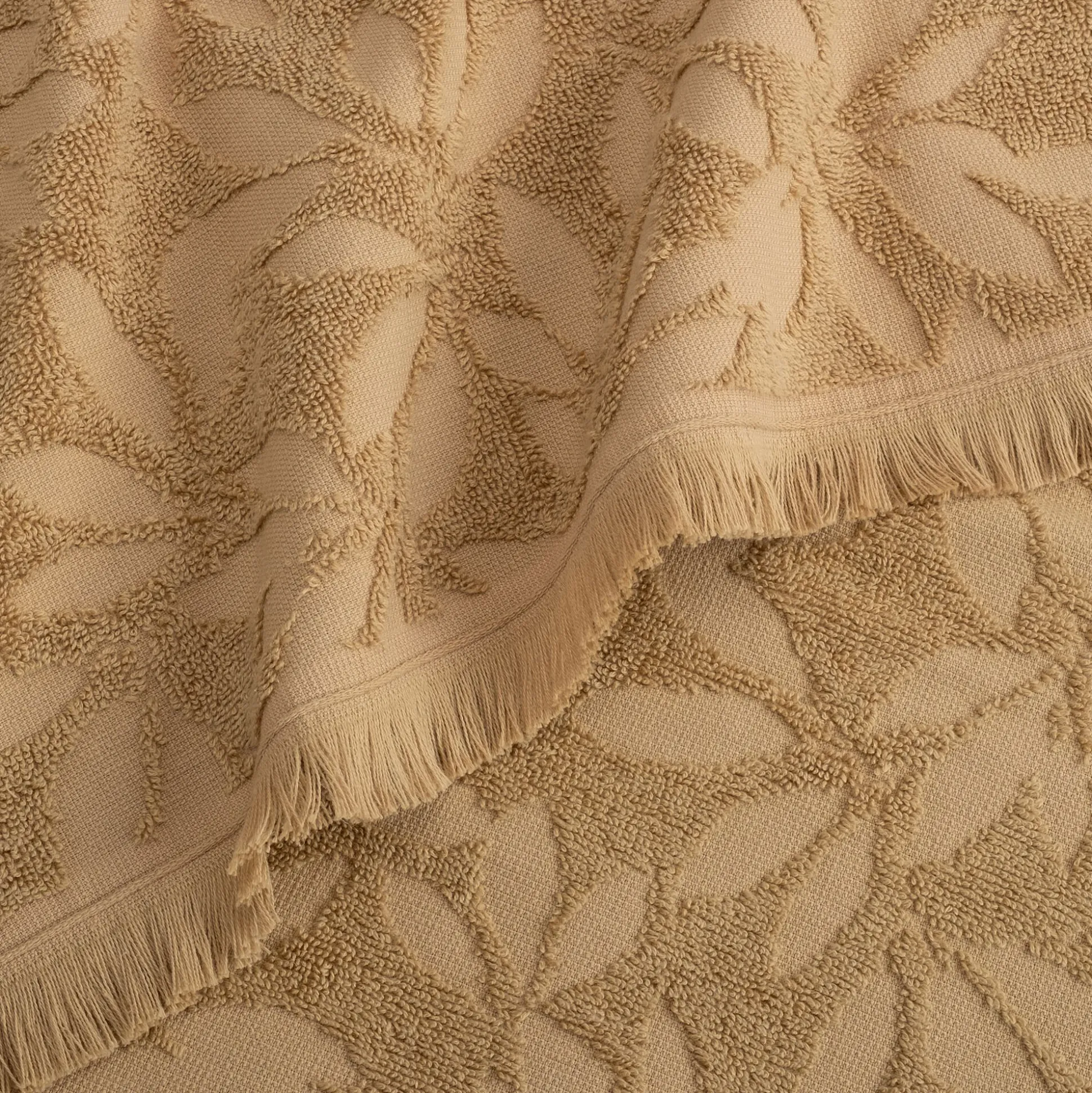 Serviette de toilette en coton motif floral 50x100cm - beige sable