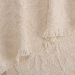 Serviette de toilette en coton motif floral 50x100cm - blanc écru