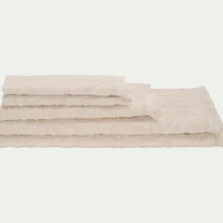 Serviette de toilette en coton motif floral 50x100cm - blanc écru