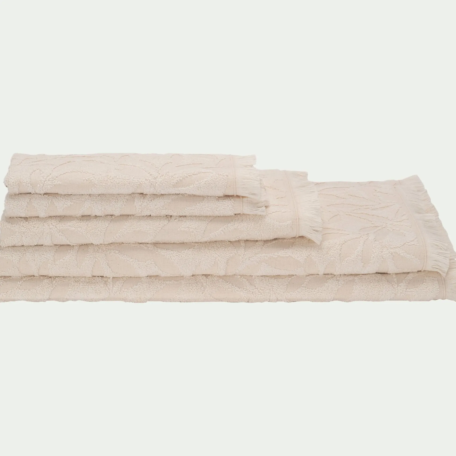 Serviette de toilette en coton motif floral 50x100cm - blanc écru
