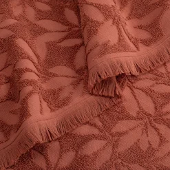 Serviette de toilette en coton motif floral 50x100cm - rouge terracotta