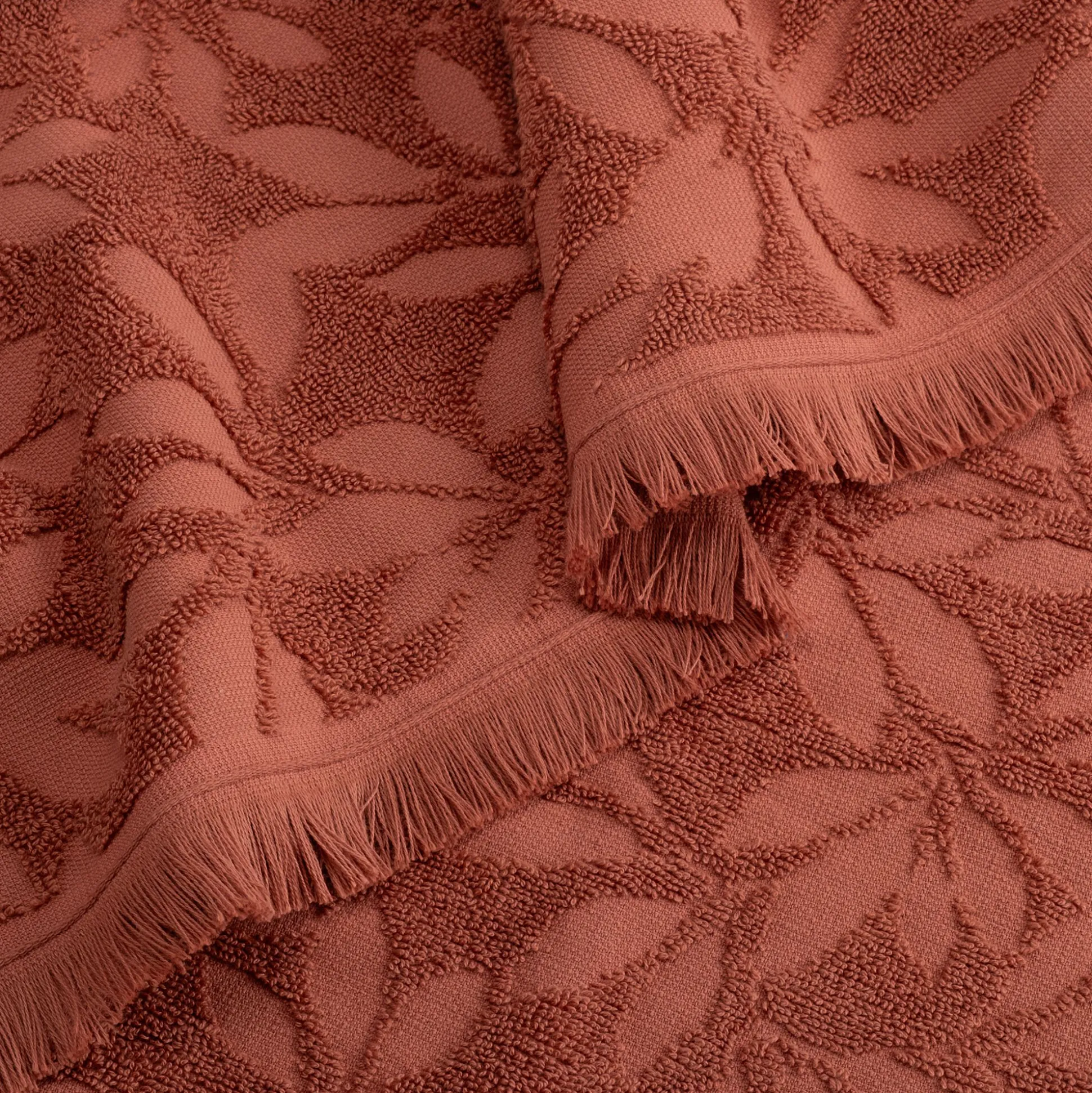 Serviette de toilette en coton motif floral 50x100cm - rouge terracotta