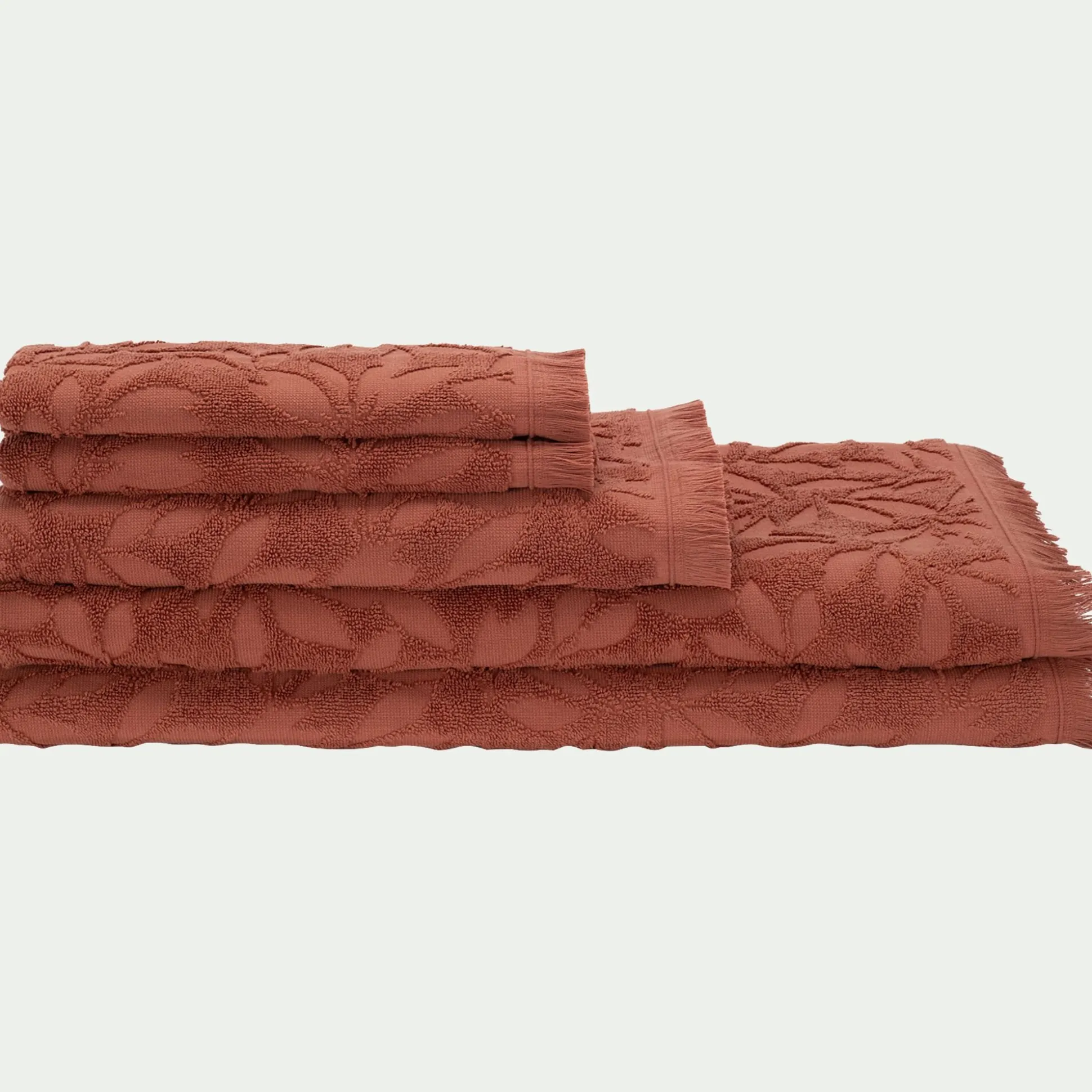 Serviette de toilette en coton motif floral 50x100cm - rouge terracotta