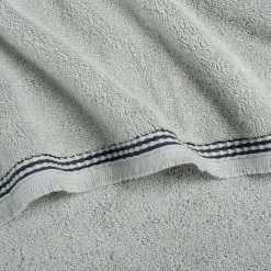 Serviette de toilette frangée en coton 50x100cm - bleu littoral