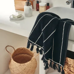 Serviette de toilette rayée en coton 50x100cm - noir