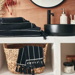 Serviette de toilette rayée en coton 50x100cm - noir