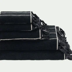 Serviette de toilette rayée en coton 50x100cm - noir