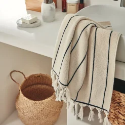 Serviette de toilette rayée en coton 50x100cm - beige