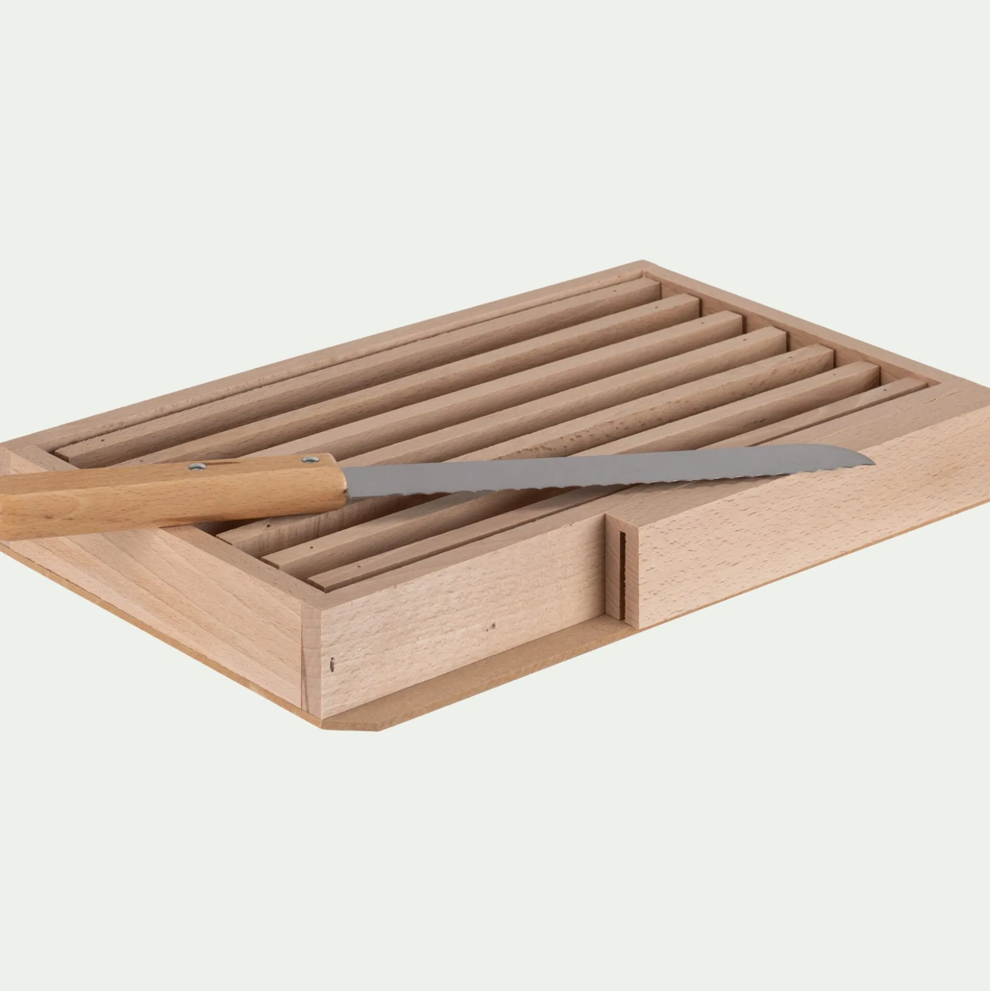 Set de planche à pain et couteau en bois de hêtre - naturel