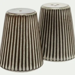 Set de salière et poivrière en grès strié D7cm - gris