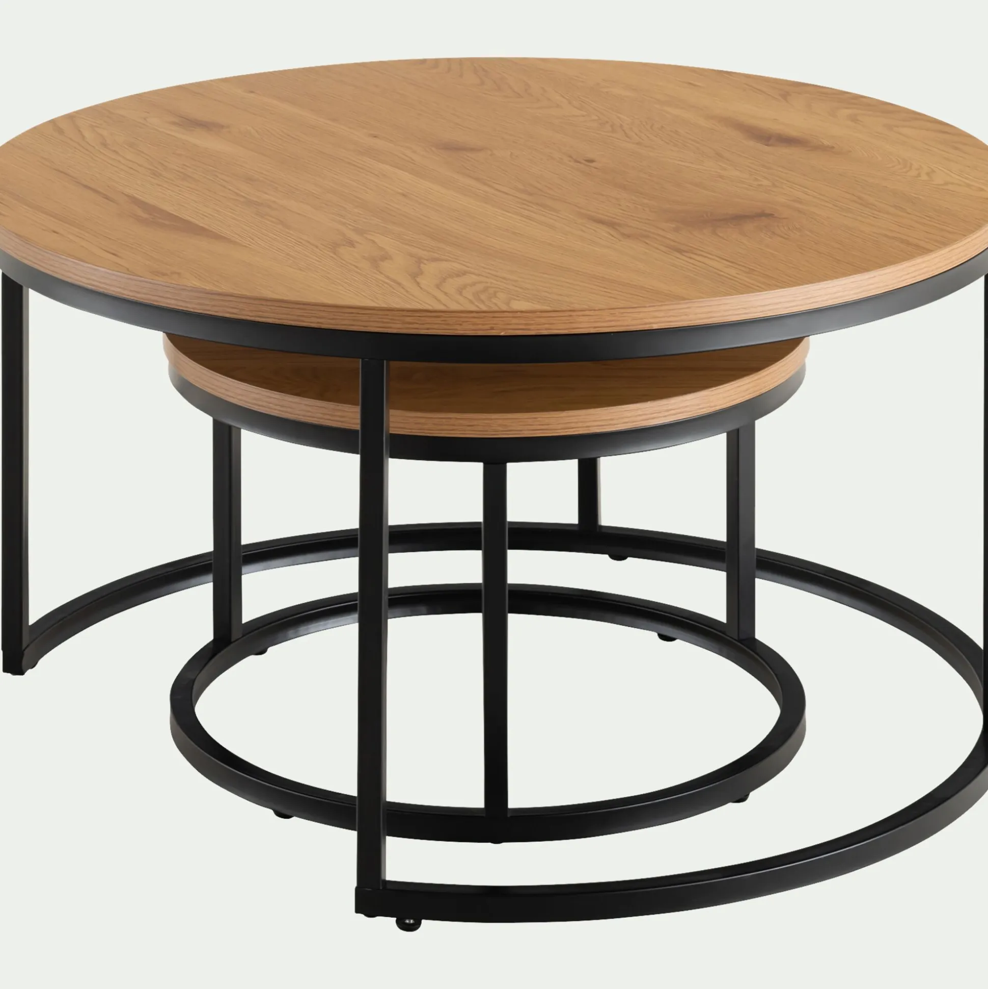 Set de 2 tables basses gigognes en bois et métal - bois clair