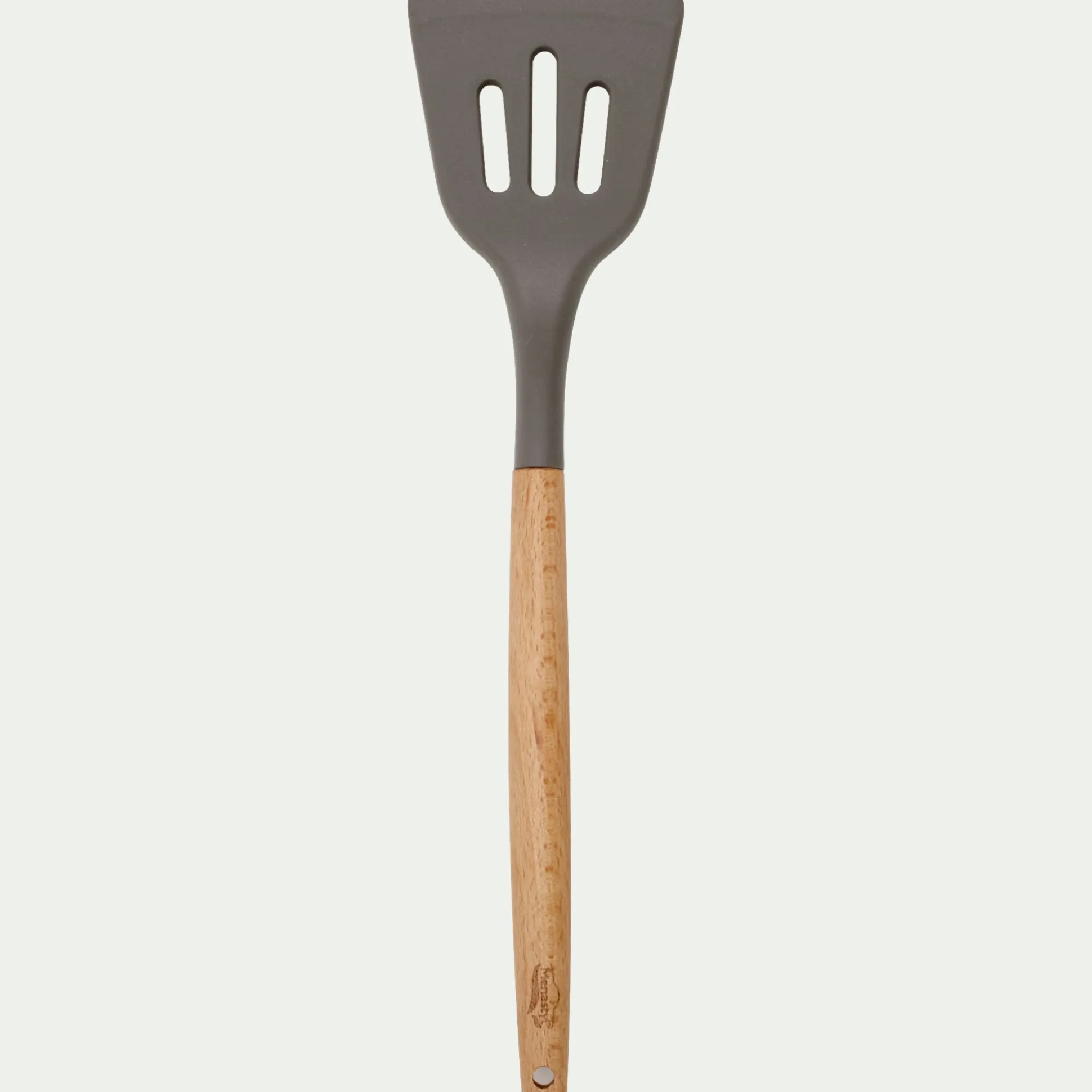 Spatule plate ajourée en bois et silicone - brun terre ombre